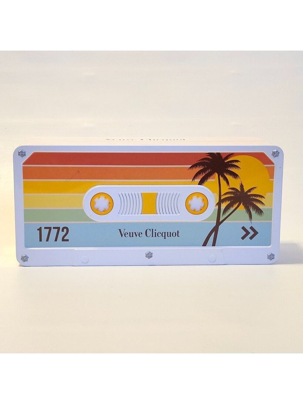 VEUVE CLICQUOT Retro Chic 1960’s 70s Cassette Tape Tin- Empty Palm Tree Tropical